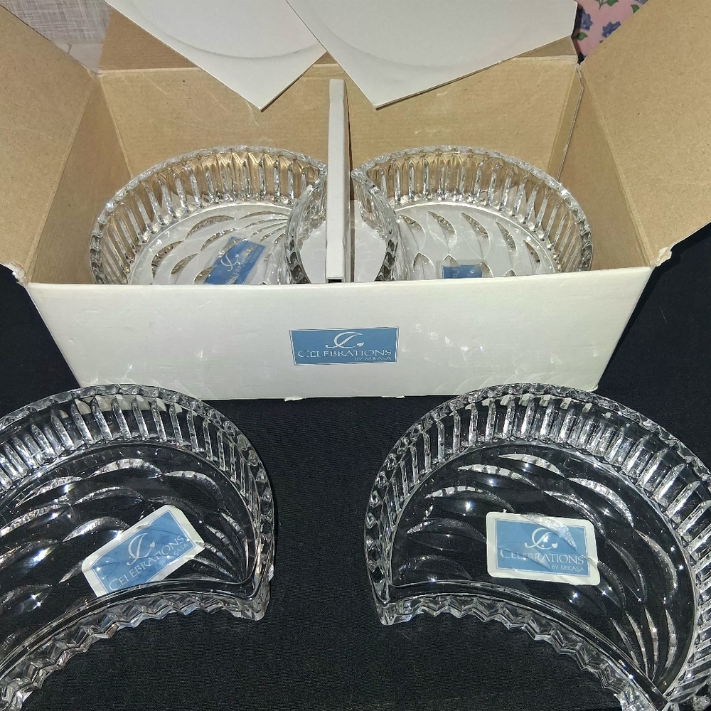 CELEBRATIONS MIKASA Set Of 4 Cresent Dishes Cresent Collection QQ411/408 CRYSTAL - Picture 4 of 16